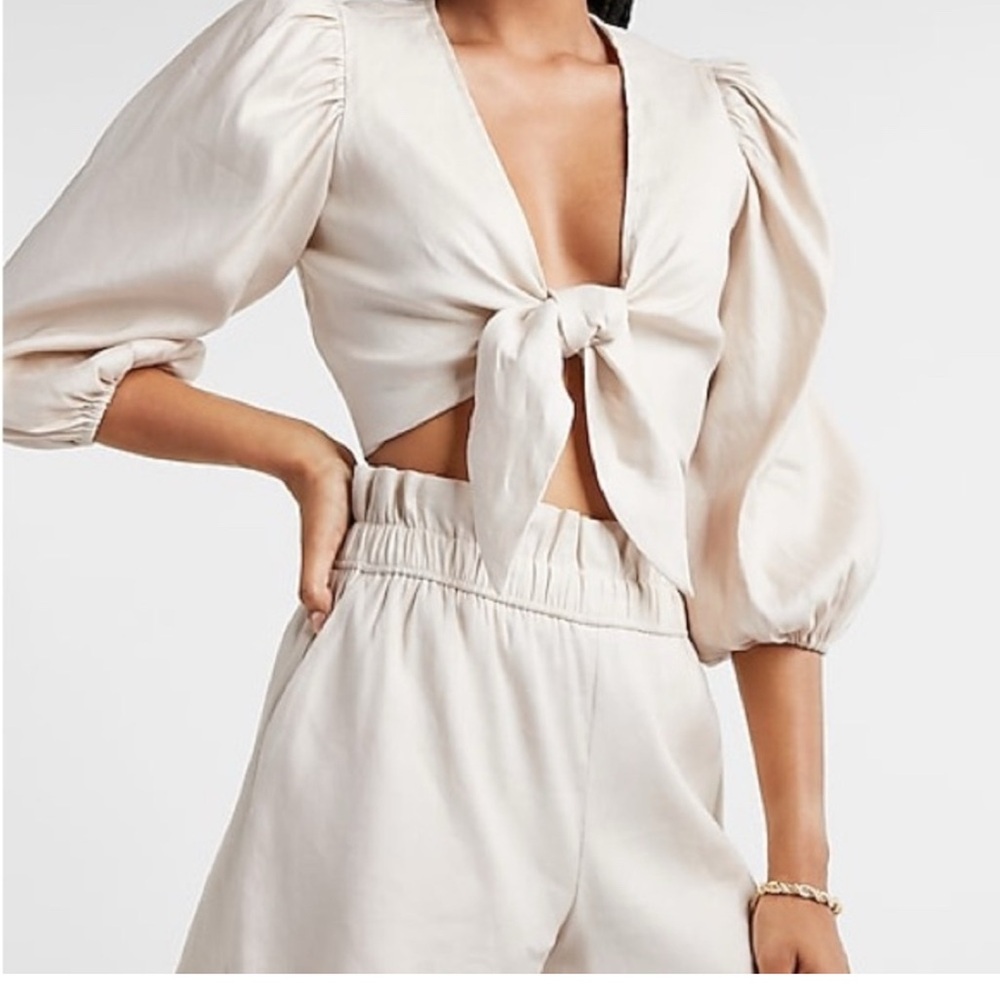 SHEIN Cream blouse and shorts set